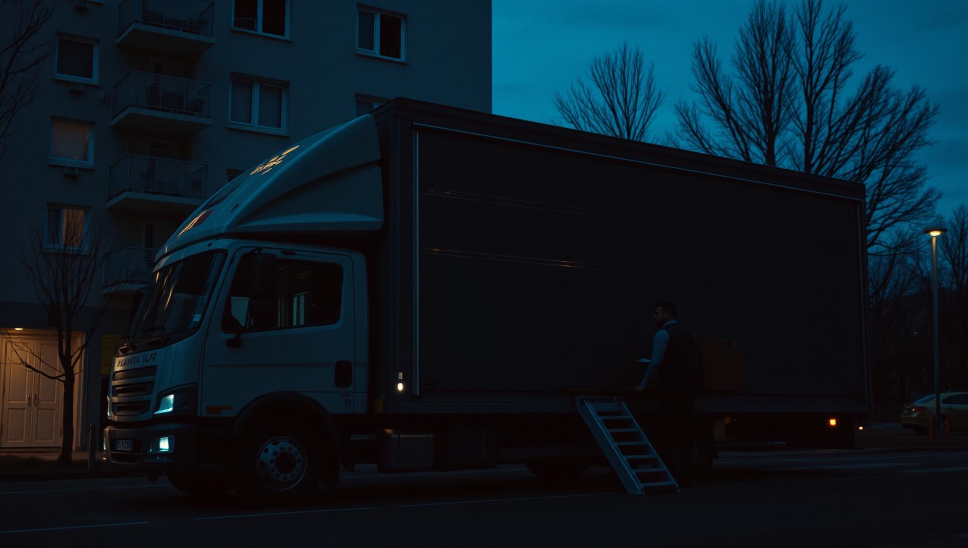 Rümpel Roboter Transporter bei Dämmerung